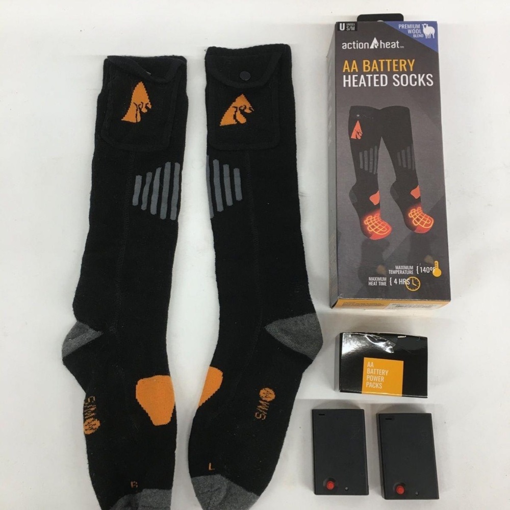 ACTION HEAT AA BATTERY PREMIUM WOOL BLEND SOCKS UNISEX S/M IOB